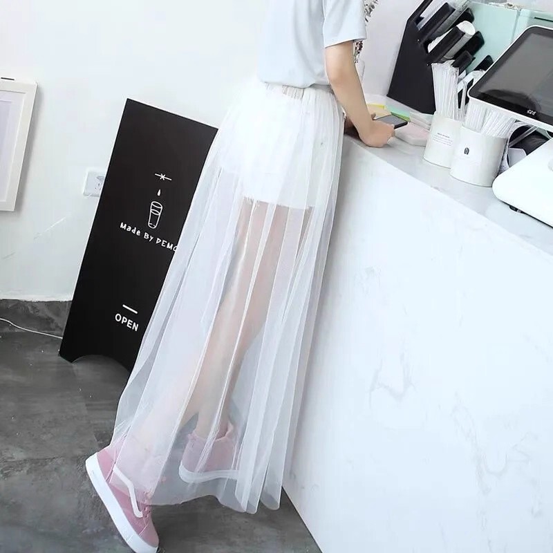 Mesh Skirt, One Layer, Sheer, Slimming, Versatile, Mid-Length, Single-Layer See-Through Fairy Dress, Sun Protection and Mosquito Repellent