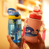 Childrens duckbill cup baby drinking cup go out with a straw carry a summer kettle kindergarten anti-fall drinking bottle