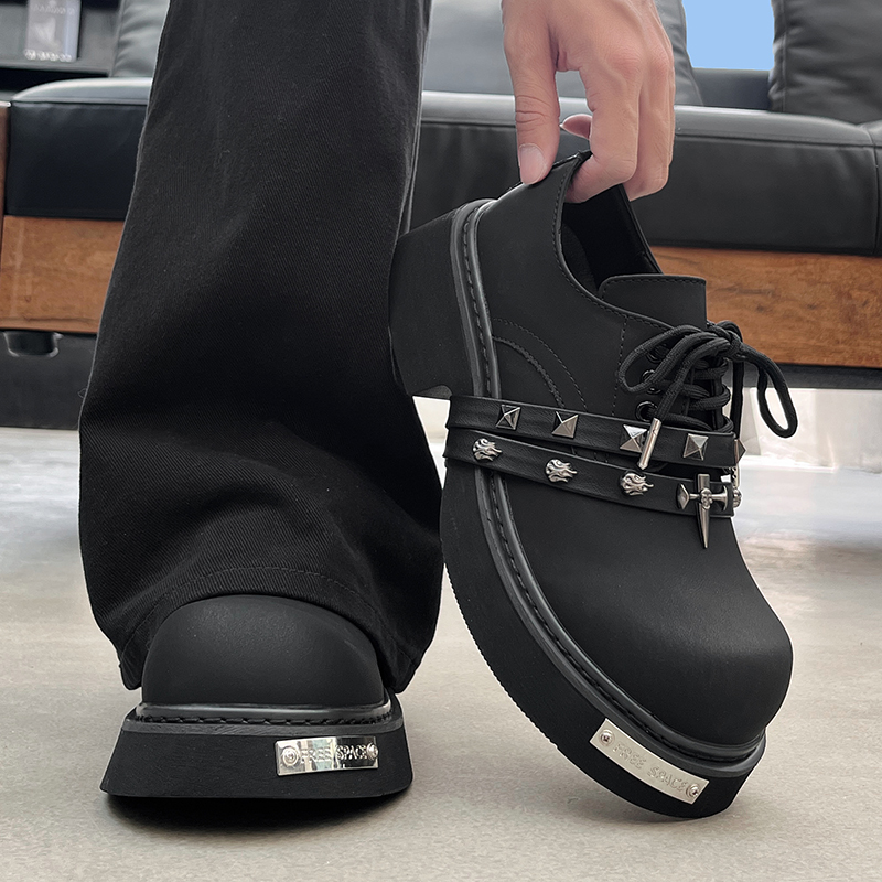 Niche Punk Style Large Platform Shoes for Men, Matte Cosplay Height-Increasing Derby Shoes, Subculture Studded Thick-Soled Mickey Shoes, Trendy