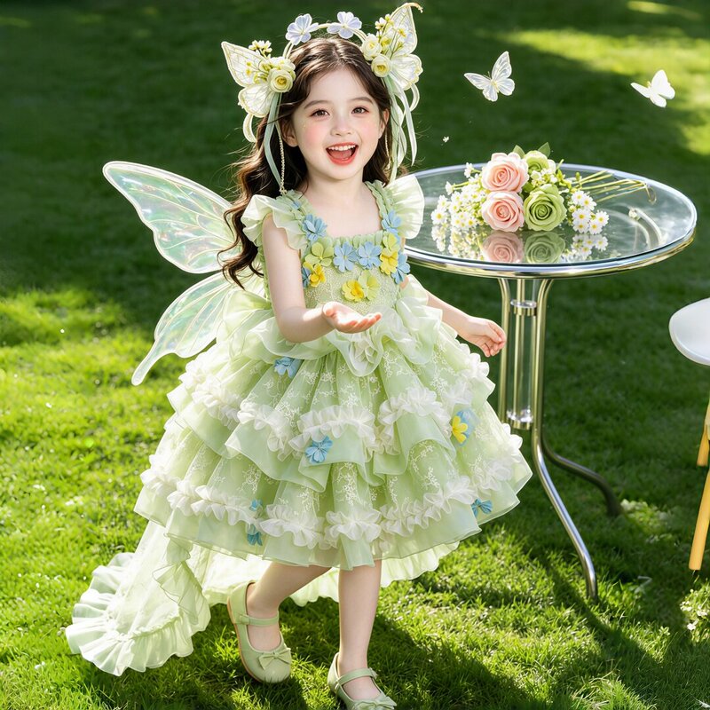 Girls' Princess Dress, New Summer Style, Stylish Kidsren's Birthday High-End and Beautiful Dress, Girl's Lolita Puffy Skirt