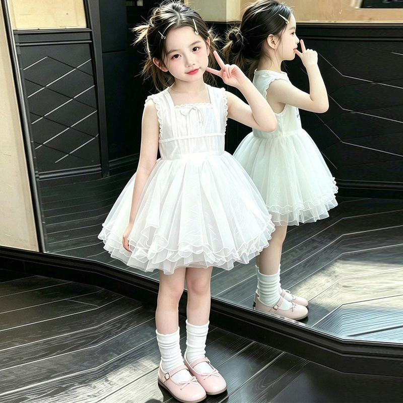 Girls' Dress, Summer Super Fairy New Style Kidsren's Dress, White Dress, Cake Dress, Girl's Beautiful Princess Dress