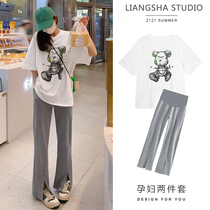 Pregnant womens summer suit new net Red fashion summer coat does not show Belly Belly beauty sports two-piece set