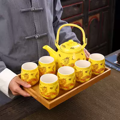 Chinese style teapot, Ceramic tea set, household set, Kung Fu teapot, teacup, 6 packs, modern simple gift