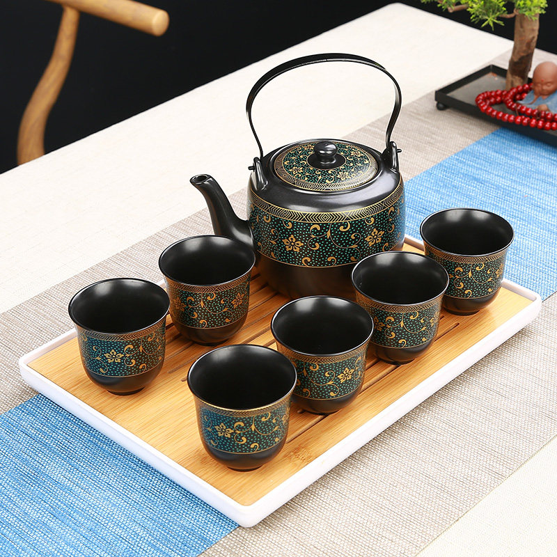Ancient Rhyme Retro Home Ceramic Tiliang Pot Kongfu Tea Furniture Set Group Chinese West Domain Customs Teapot Tea Cup Tea Maker