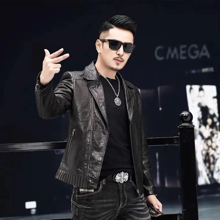 2026 Autumn New Haining Genuine Sheepskin Leather Jacket for Men, Slim Fit Short Style with Suit Collar, Casual Leather Jacket for Men 2026 Autumn New Haining Genuine Sheepskin Leather Jacket for Men, Slim Fit Short Style with Suit Collar, Casual Leather Jacket for Men
