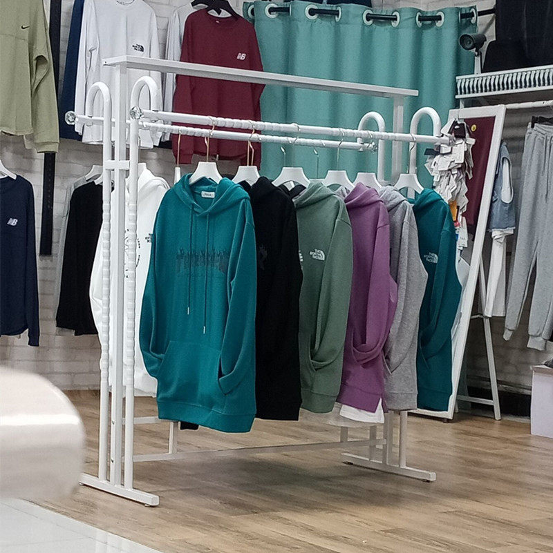 Simple clothing store island rack display rack Men's and women's clothing double row middle shelf Double bar side hanging floor-to-ceiling hangers