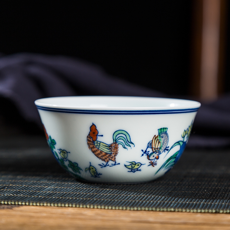 Hand - made color bucket cylinder cup chicken jingdezhen ceramic sample tea cup imitation doucai pastel masters cup bowl