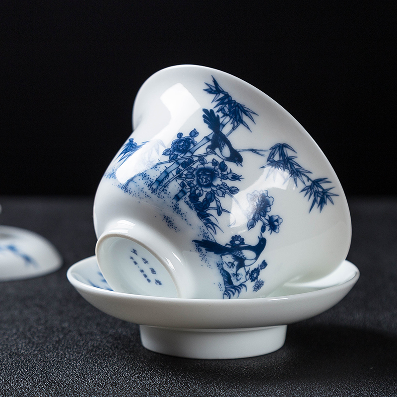 Jingdezhen ceramic glair tureen tea bowl of blue and white porcelain only three bowl to bowl kung fu tea tea