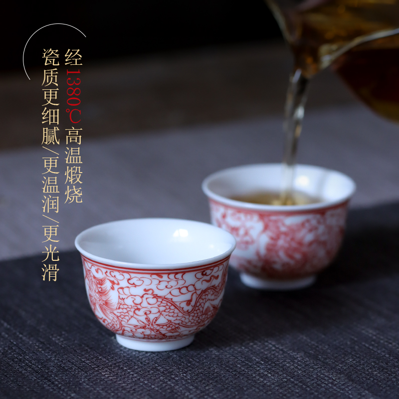 Jingdezhen ceramic sample tea cup hand - made youligong red dragon grain small koubei single CPU guest cup kung fu tea set domestic cups