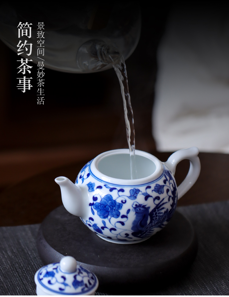 Phoenix small blue and white porcelain of jingdezhen ceramic teapot hand - made teapot kung fu tea accessories mercifully single kettle