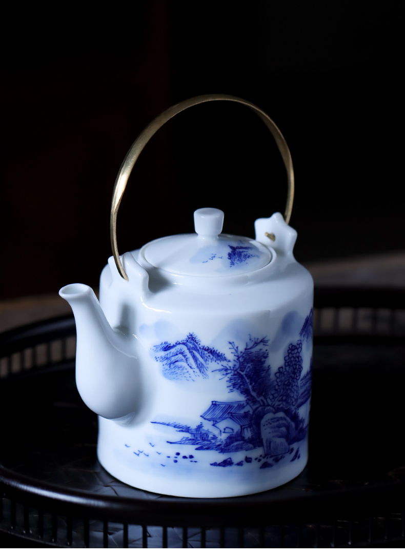 Jingdezhen blue and white porcelain hand - made teapot large cool single CiHu big kettle pot pot teapot household porcelain girder