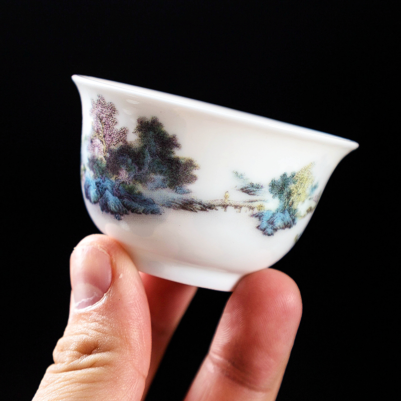 Jingdezhen ceramic sample tea cup on glaze color green landscape master cup personal cup bowl kung fu tea cup