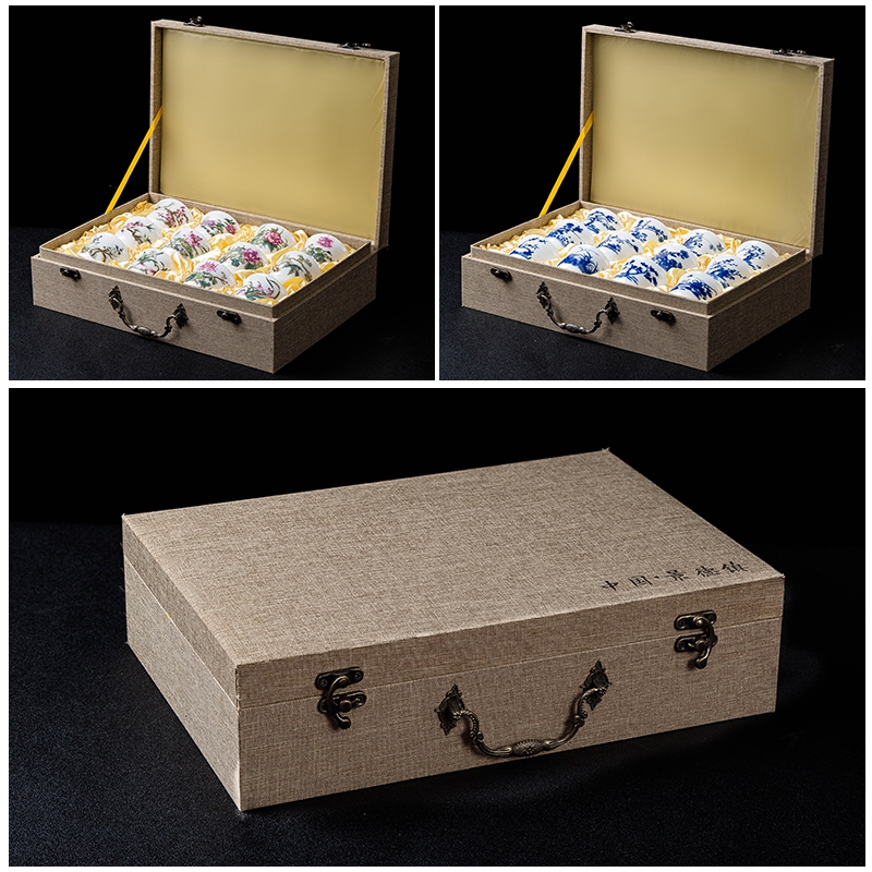 Jingdezhen ceramic twelve flora cup gift box packaging pastel blue suit sample tea cup kung fu tea cups