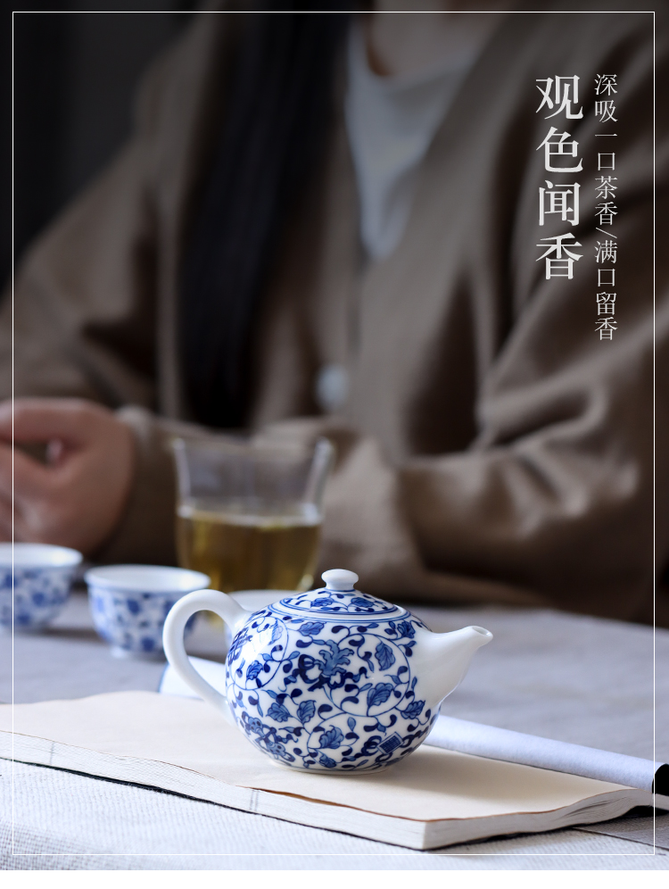 Hand - made bound branches in jingdezhen ceramic teapot small tea household kunfu tea kettle in use