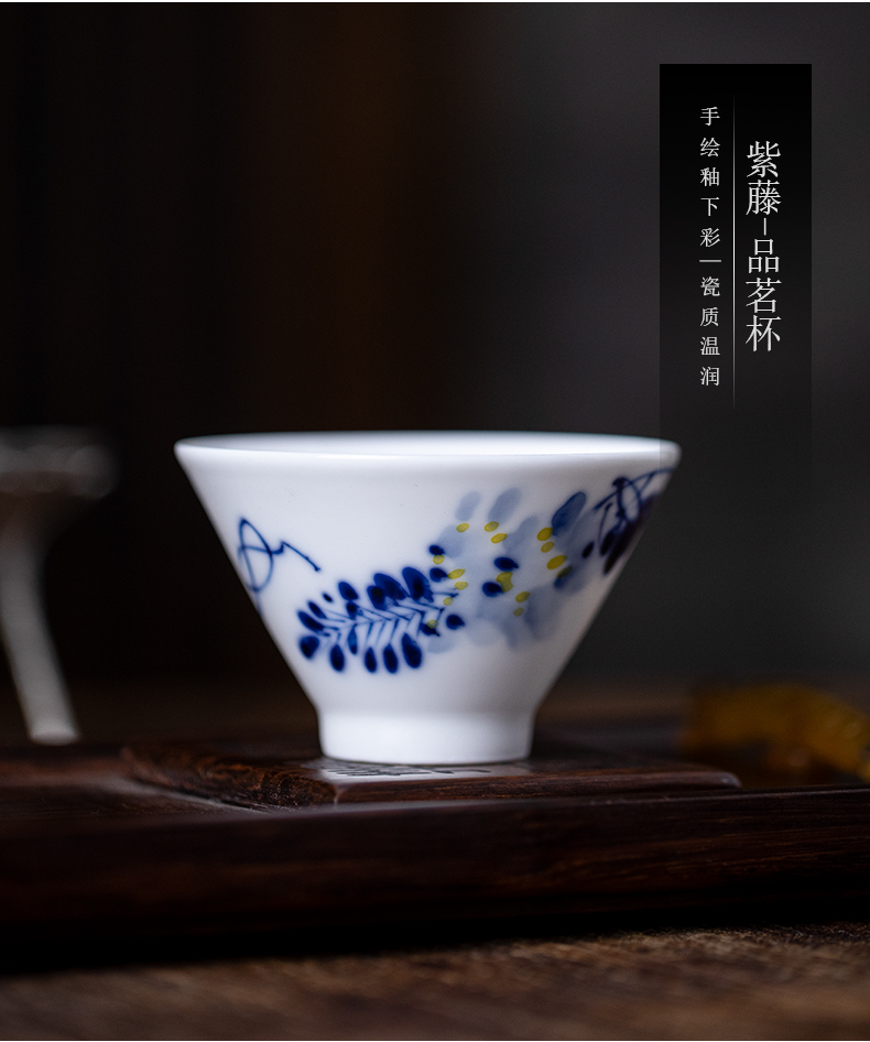 Hand - made hats of jingdezhen ceramic kung fu tea set of blue and white porcelain teacup master cup large white porcelain sample tea cup