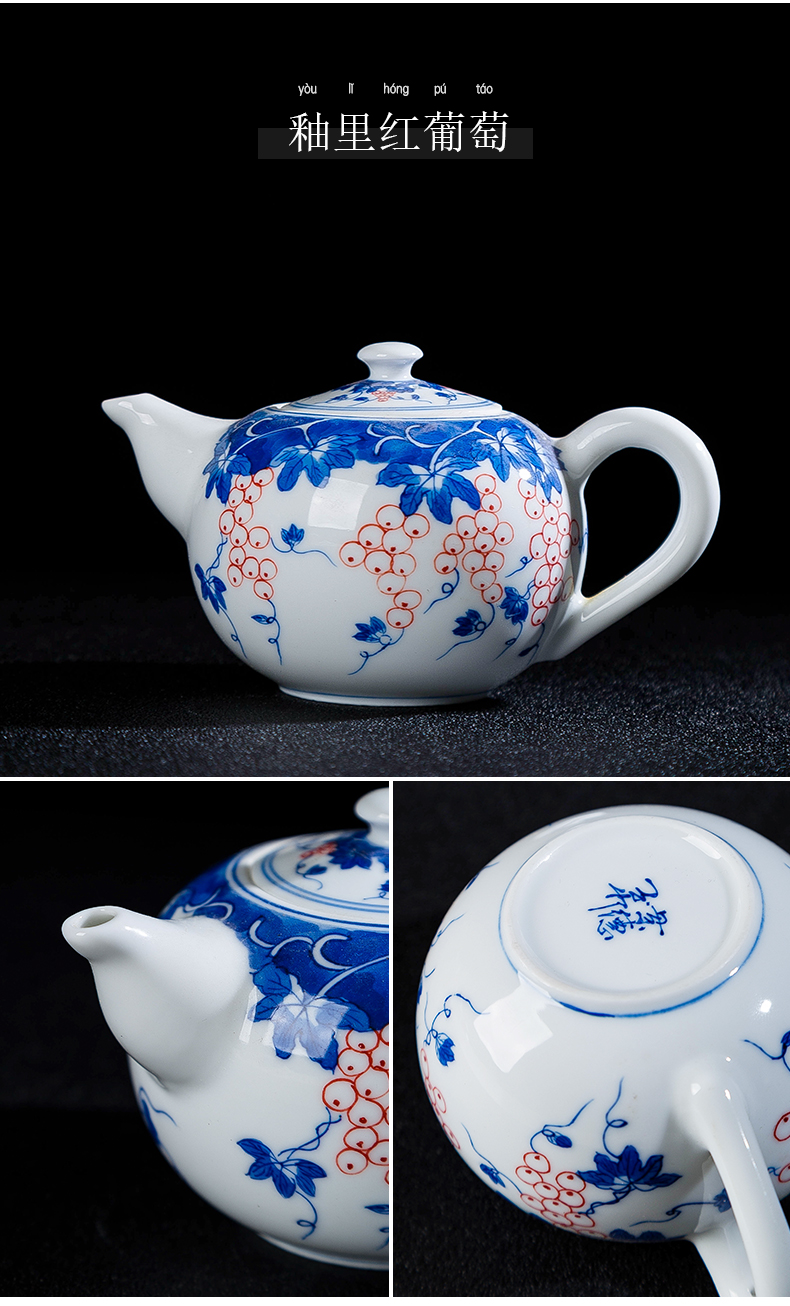 Jingdezhen ceramic hand - made all hand blue and white porcelain teapot tea little teapot single pot of kung fu tea tea