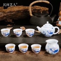 Jingdezhen Ceramic Kung Fu Tea Set High White Porcelain 6-person Complete Tea Set Blue and White Porcelain Teapot Tea Cup Set
