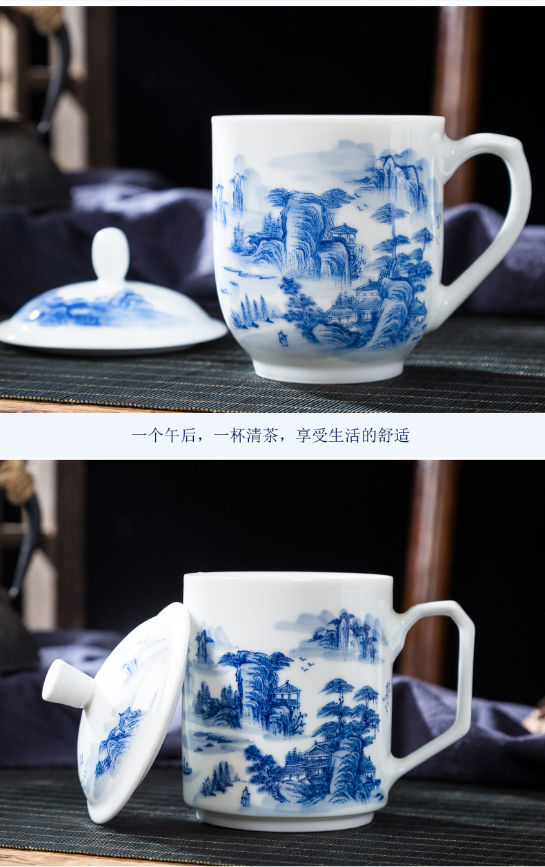 Folk artists hand - made mountains MinShe office of blue and white porcelain tea cups of jingdezhen ceramics with the single cups of water