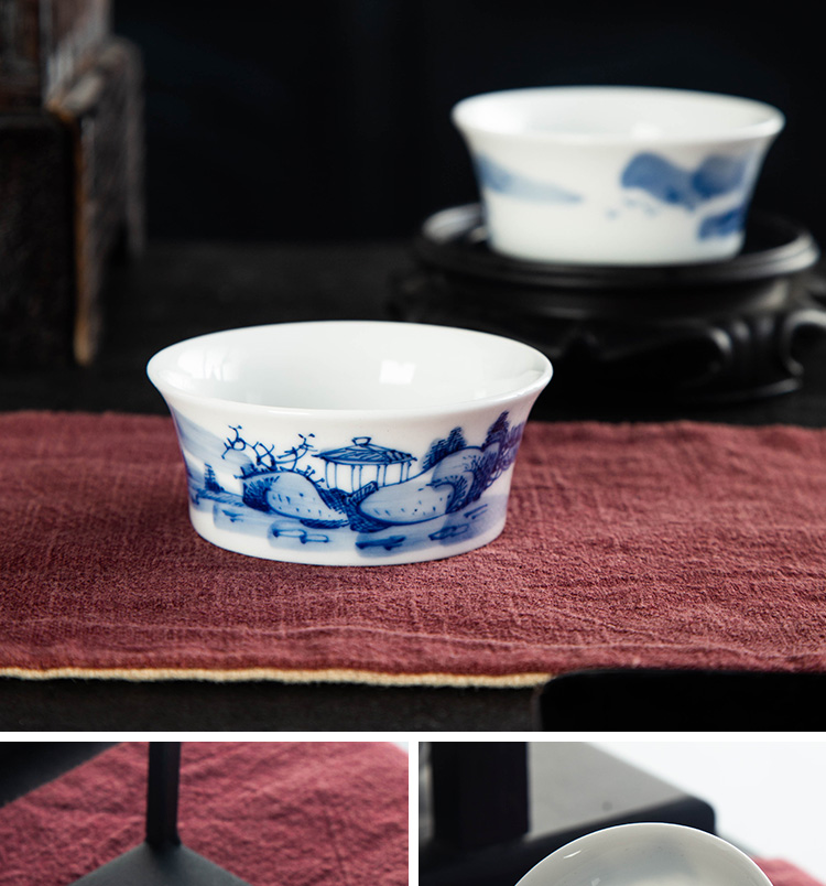 Folk artists hand - made scenery somebody else 's blue and white porcelain cup water chestnuts jingdezhen ceramic kung fu tea master cup single CPU