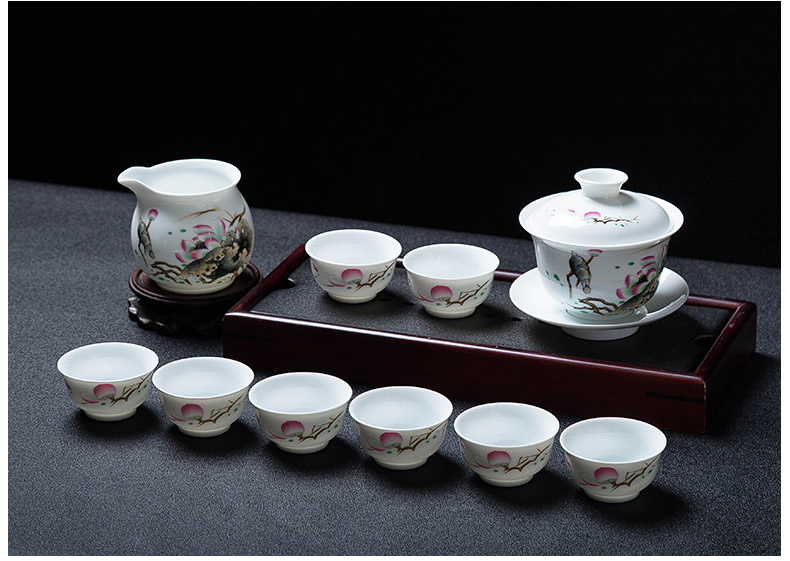 Jingdezhen tea of a complete set of suit household contracted tureen cups office modern kung fu tea set of groups of six