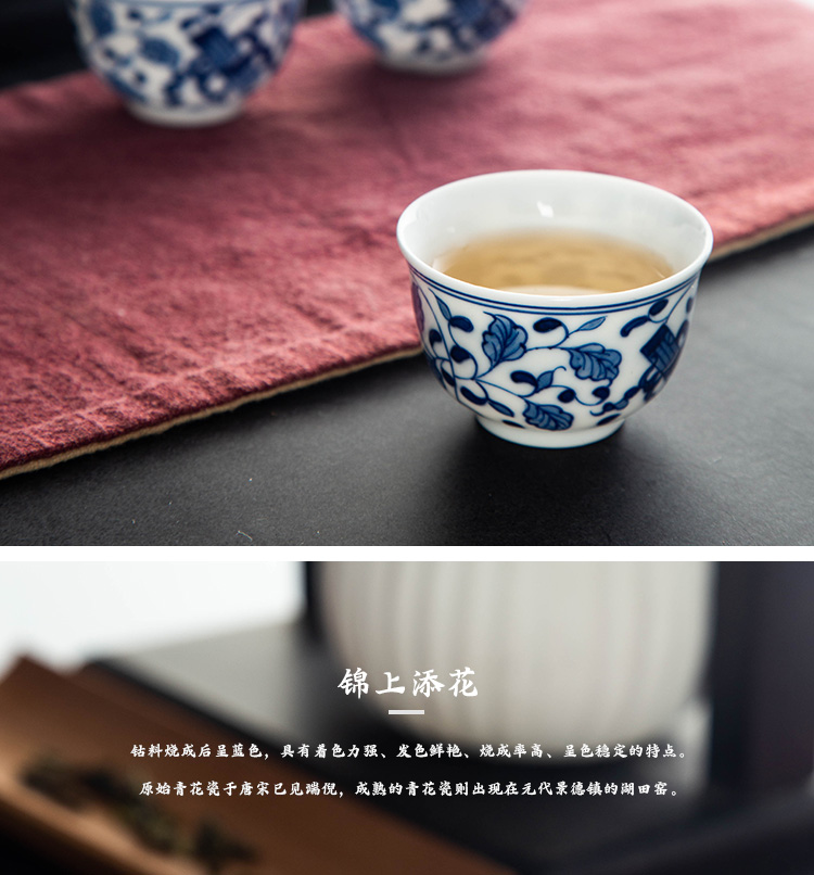 The Sample tea cup kung fu ceramic tea set high white glaze of blue and white porcelain cups, small personal master cup single cup by hand painting
