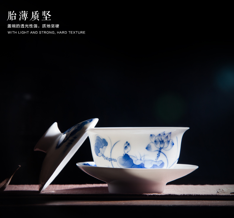 Jingdezhen ceramic kung fu to three tureen porcelain tea set tea cups finger bowl of tea to worship the teacup