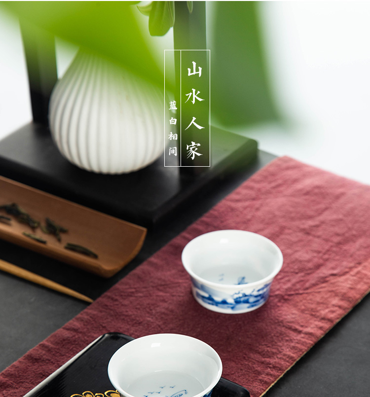 Folk artists hand - made scenery somebody else 's blue and white porcelain cup water chestnuts jingdezhen ceramic kung fu tea master cup single CPU