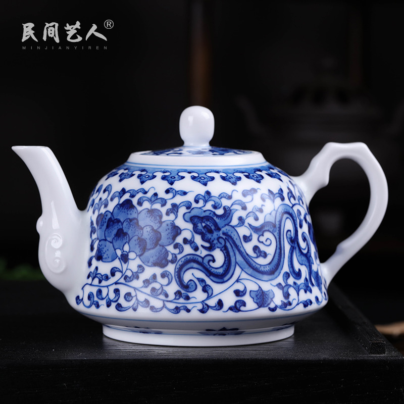 Jingdezhen ceramic teapot tea set household under the blue and white porcelain glaze color kung fu tea set single pot teapot big kettle
