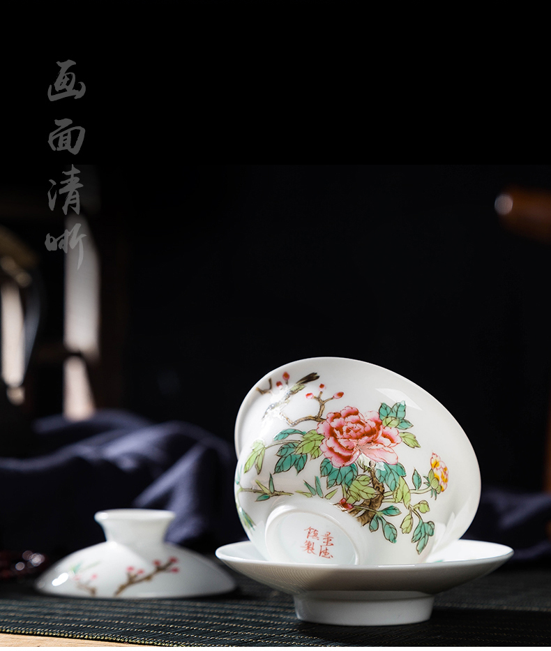 Hand - made powder enamel tureen jingdezhen ceramic only three finger bowl bowl of kung fu tea cup large porcelain