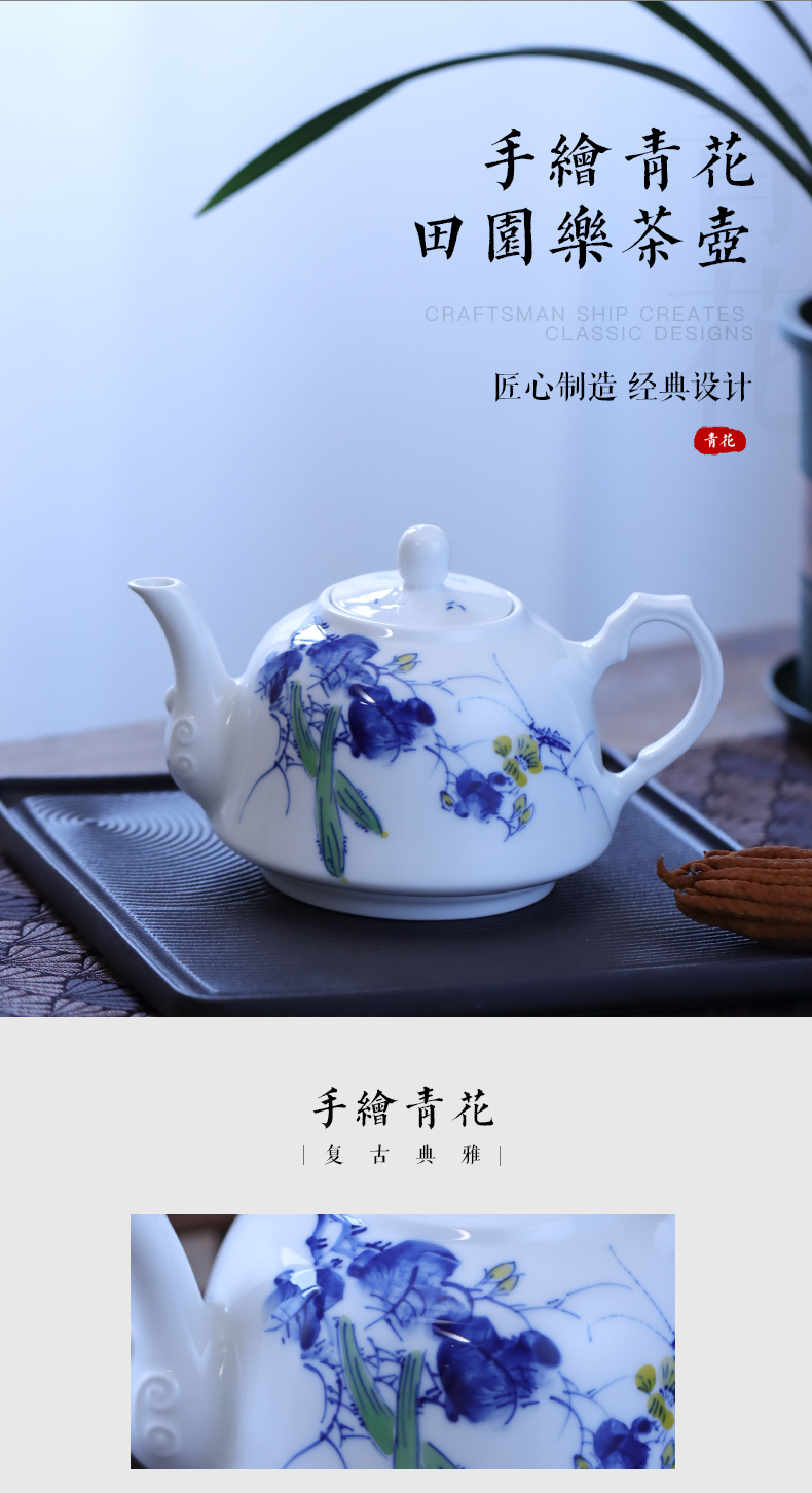 Hand made blue and white rural music teapot manual bound lotus flower teapot jingdezhen blue and white porcelain pot hot pot