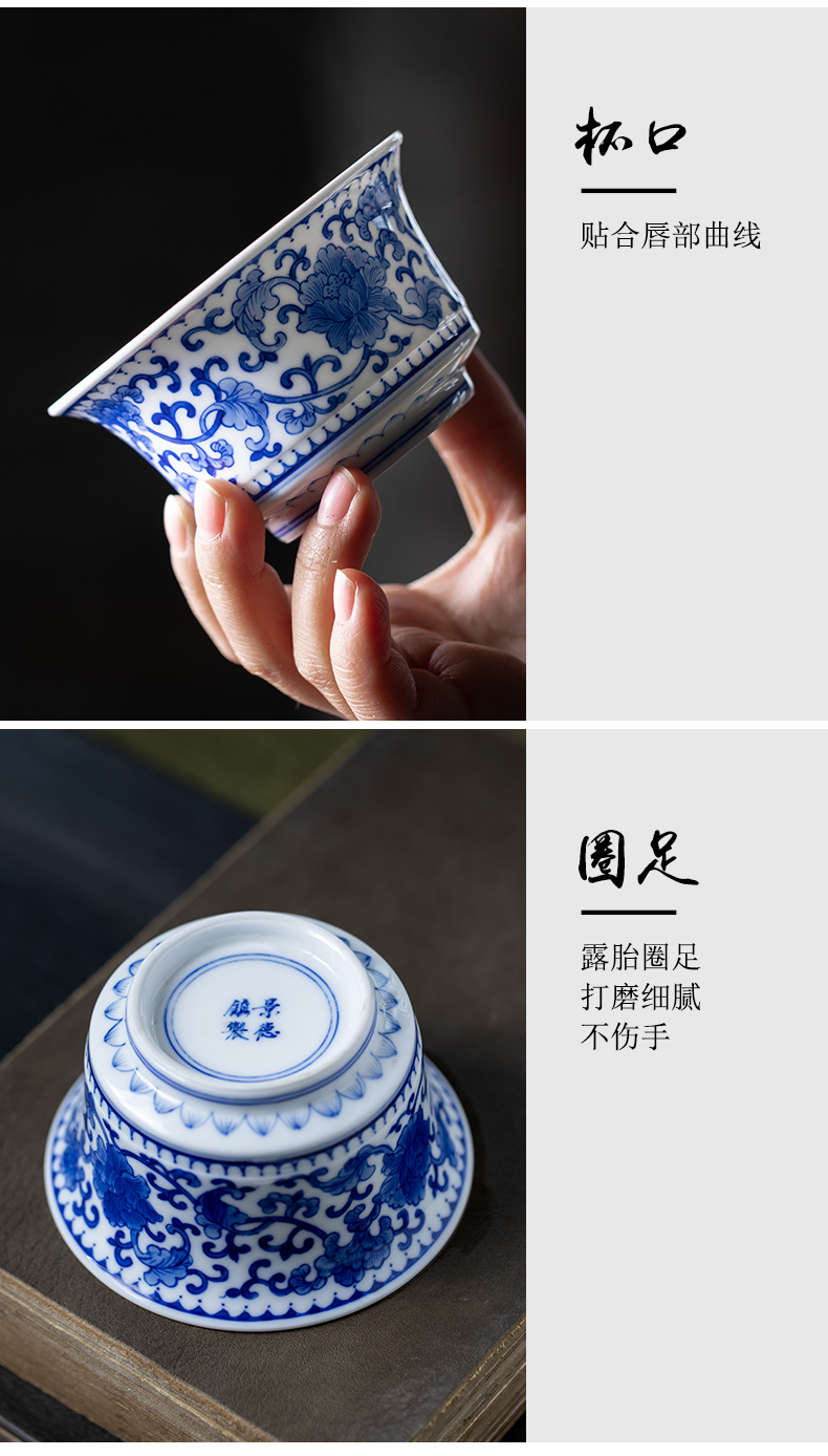 All hand peony tureen hand - made of blue and white porcelain of jingdezhen ceramics three cups of a single large capacity finger bowl