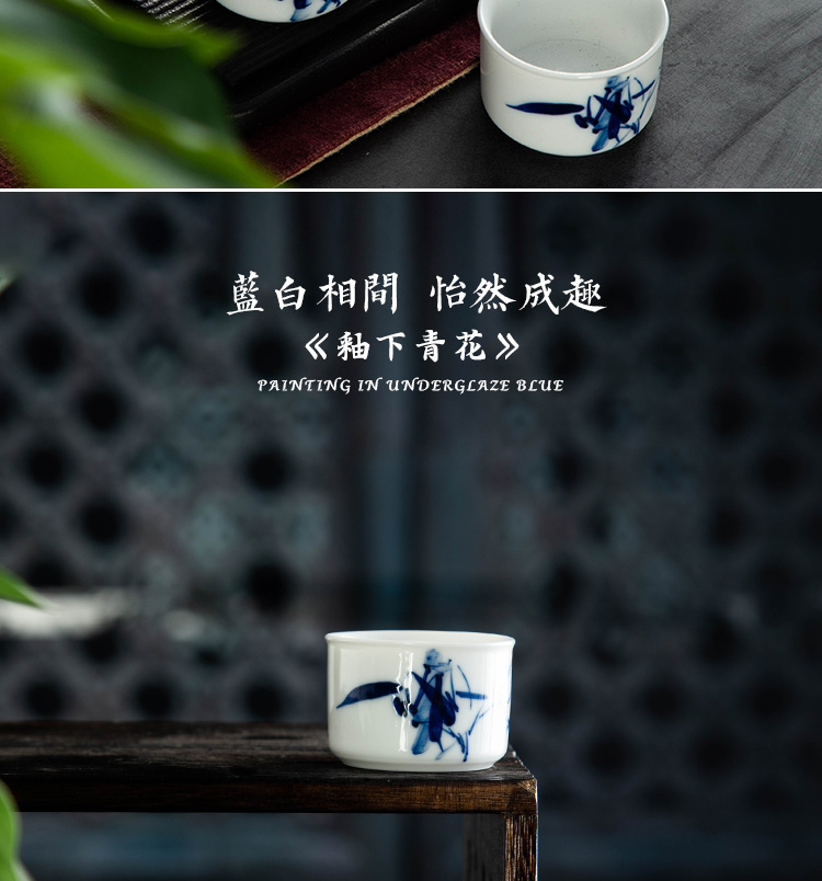 Kung fu tea cups jingdezhen blue and white porcelain ceramic sample tea cup hand - made bamboo small tea cup white porcelain master CPU