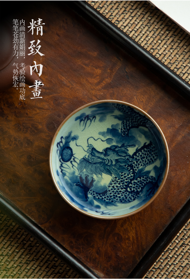 Blue and white made inside and outside the dragon landscape master cup of jingdezhen ceramic manual hand - made single CPU kung fu tea cup clay