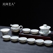 Tea set set Household simple Jingdezhen ceramic Chinese Kung fu white porcelain cover bowl Tea cup set tea set Small set