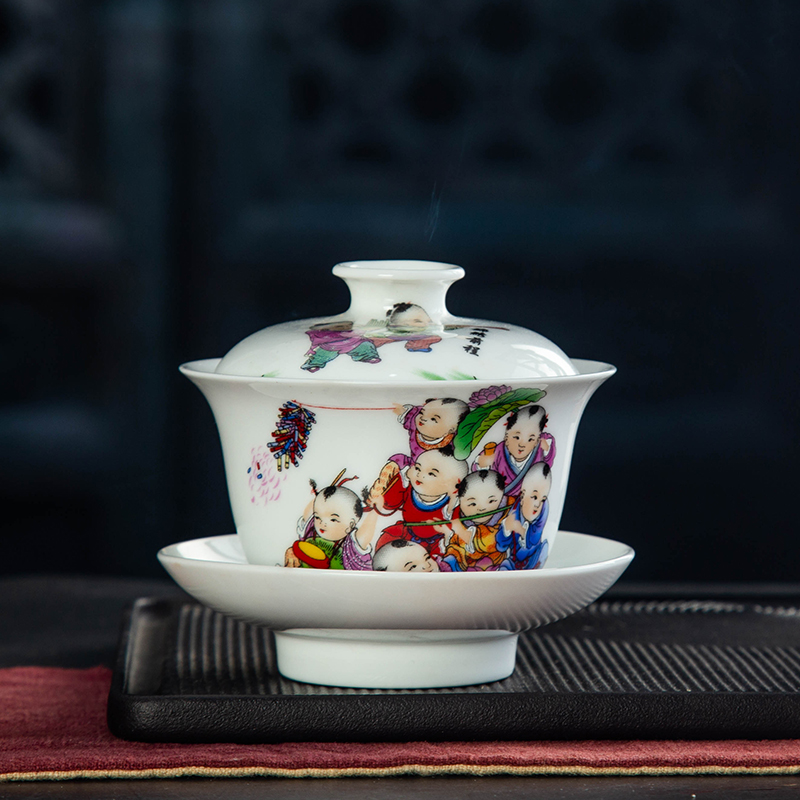 Jingdezhen tureen large cups in white tea bowl three tureen famille rose porcelain household kung fu tea cup