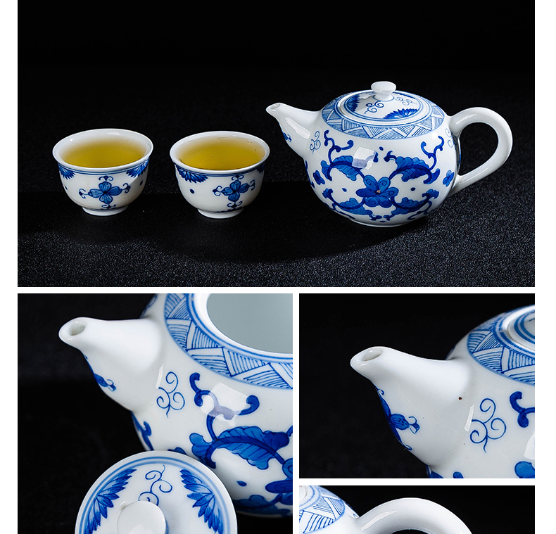 Ceramic tea set small suit a pot of two cups of jingdezhen blue and white contracted household is suing hand - made travel kung fu tea set