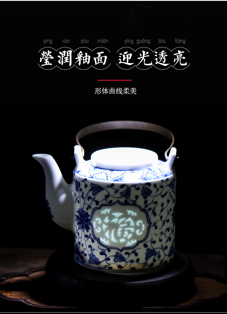 Jingdezhen blue and white porcelain hand - made teapot large cool single CiHu big kettle pot pot teapot household porcelain girder