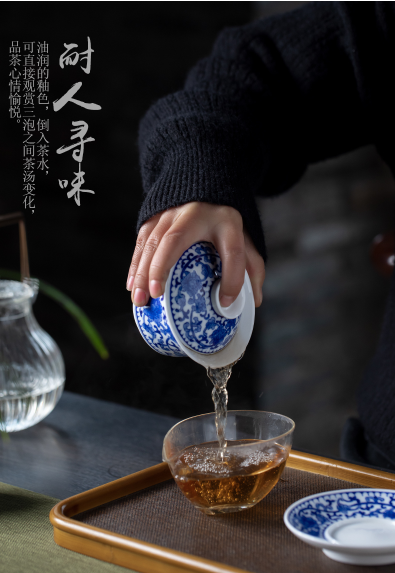 All hand peony tureen hand - made of blue and white porcelain of jingdezhen ceramics three cups of a single large capacity finger bowl