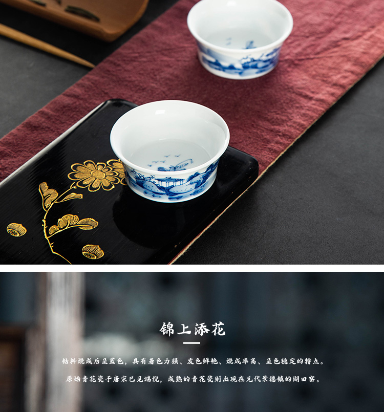 Folk artists hand - made scenery somebody else 's blue and white porcelain cup water chestnuts jingdezhen ceramic kung fu tea master cup single CPU