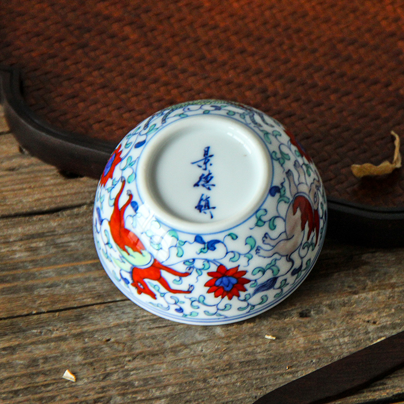 Folk artists hand - made bucket colors branch lotus tea cup master cup single CPU jingdezhen ceramic kunfu tea sample tea cup