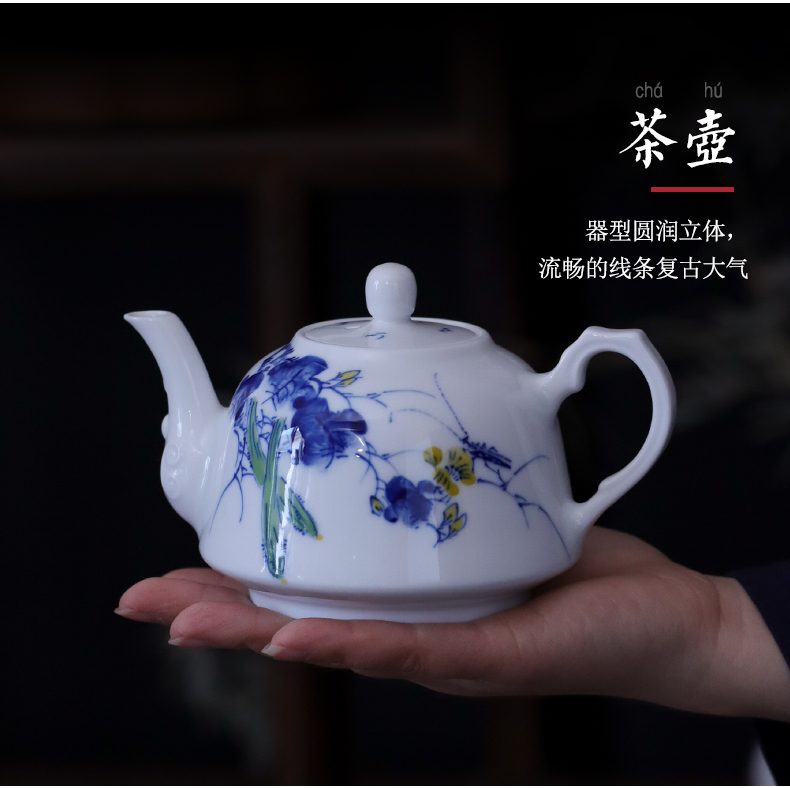 Hand made blue and white rural music teapot manual bound lotus flower teapot jingdezhen blue and white porcelain pot hot pot