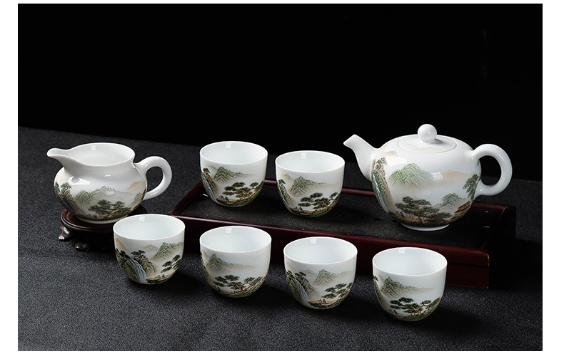 Jingdezhen ceramic hand - made 8 head tea powder enamel kung fu tea set tea tea cup pot set of 6 people use