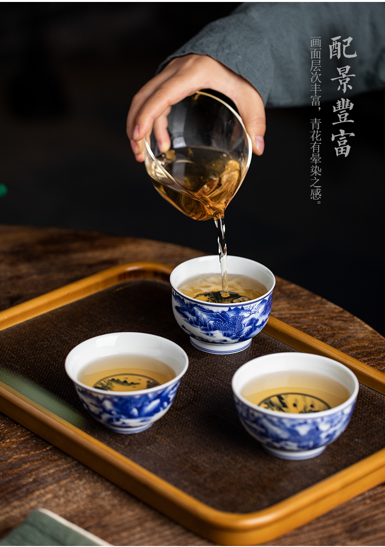 Kangxi landscape master cup of jingdezhen ceramic hand - made sample tea cup all hand kung fu tea set small bowl tea cups