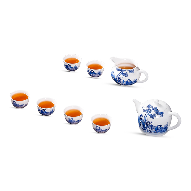 Jingdezhen blue and white glaze pure hand - made tea set under the teapot kung fu tea kettle sample tea cup