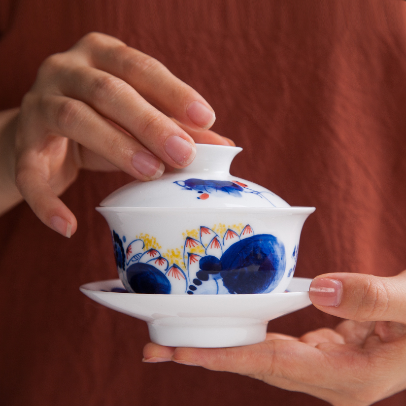 Jingdezhen ceramic tea only three cups of blue and white tea tureen tea cups kung fu tea bowls bowl to tea cups