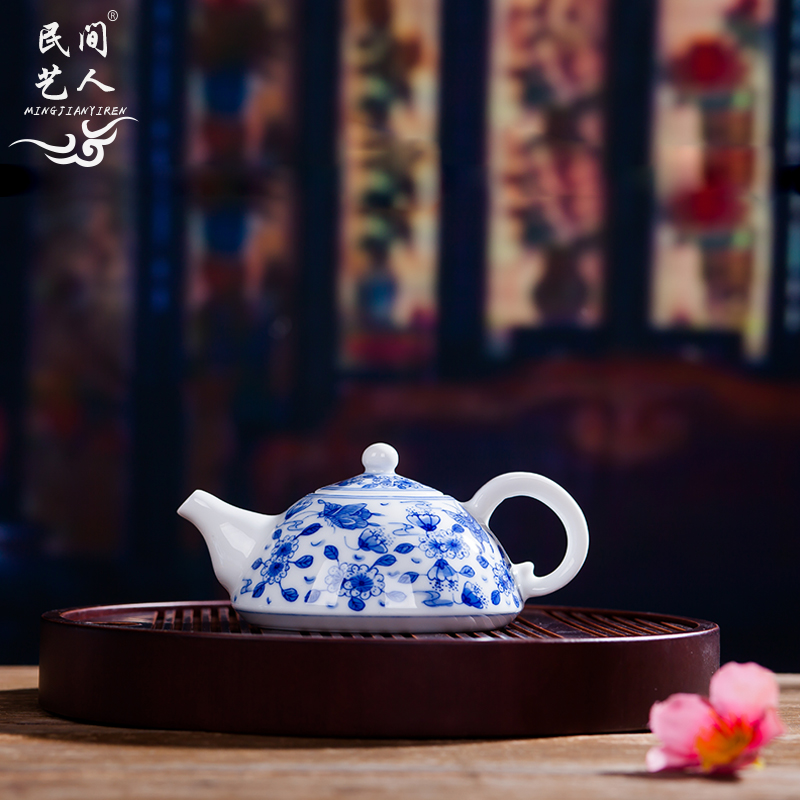 Jingdezhen ceramic kung fu tea set single pot of hand - made of household small blue and white porcelain teapot tea kettle pot