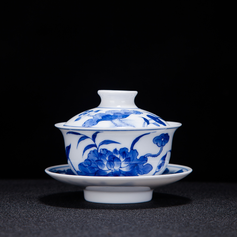 Jingdezhen ceramic hand - made tureen white porcelain cups to use tea bowl hand blue three finger bowl to bowl