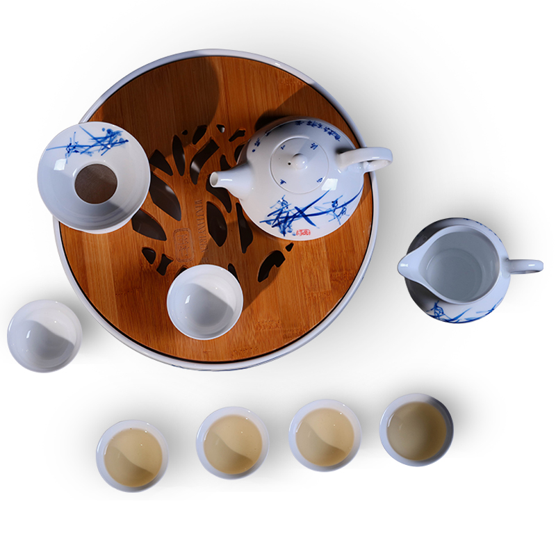 Jingdezhen kung fu tea sets manual hand - made with tea tray of a complete set of ceramic tea set bag, gift box packaging
