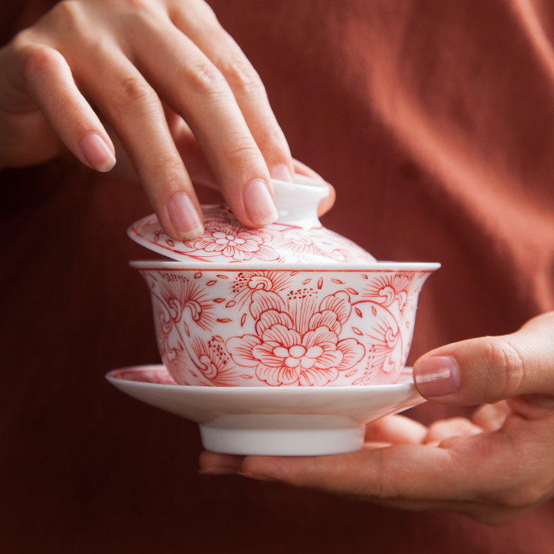 Jingdezhen ceramic hand - made heavy tureen kung fu tea set manually hand grasp three of the bowl bowl of tea is small