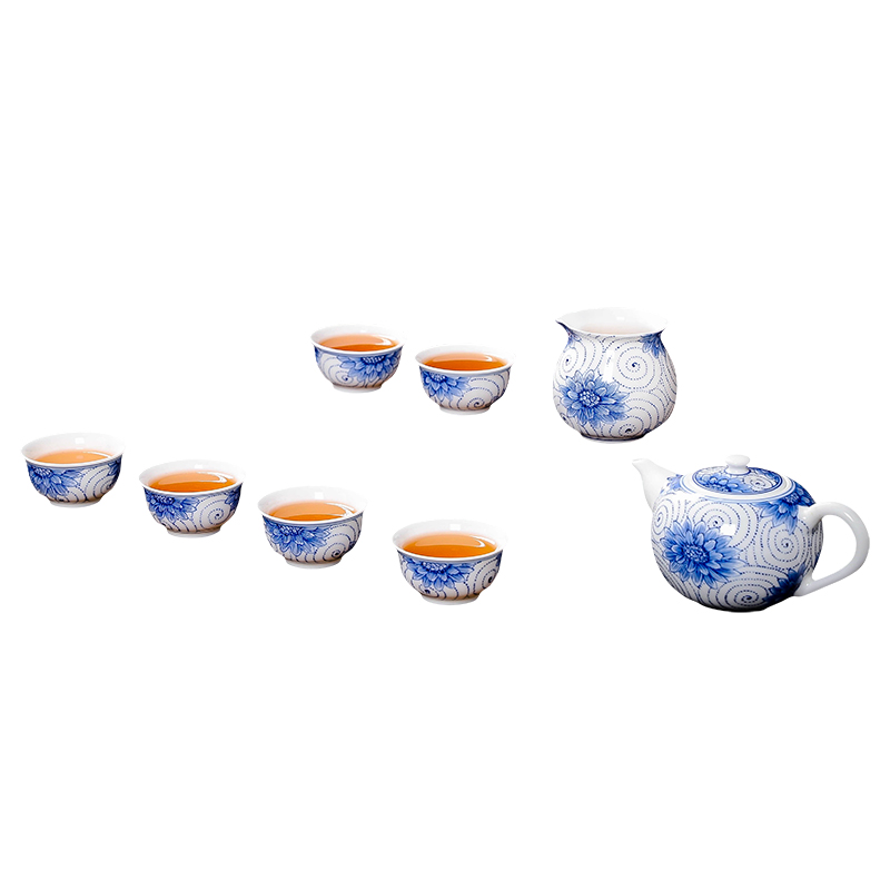 Jingdezhen blue and white glaze kung fu tea set under the color cup tureen fair keller sets of assembly of a complete set of 8 first hand